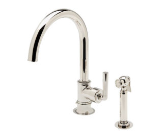 Henry One Hole Gooseneck Kitchen Faucet, Metal Lever Handles and Spray, kitchen faucet, classic faucet, alexander marchant