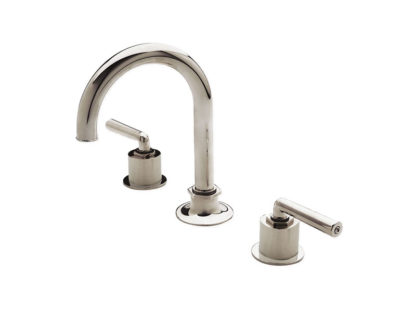 Waterworks Henry Gooseneck Three Hole Deck Mounted Lavatory Faucet - Coin Edge Cylinders and Metal Lever Handles